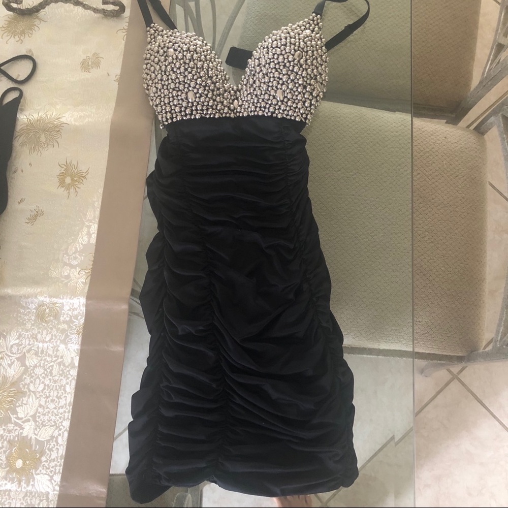 Black Dress With Beaded Top - Picture 2 of 7